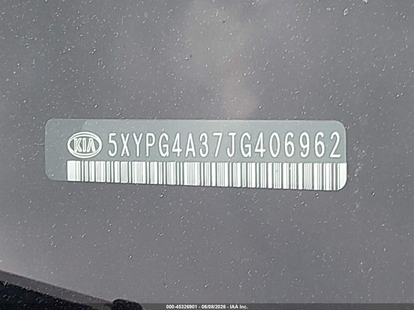 2018 Kia Sorento VIN 5XYPG4A37JG406962 IAAI salvage auction — FRONT END, Salvage Title, sold $1,300 on 2026-07-24 (photo 9)