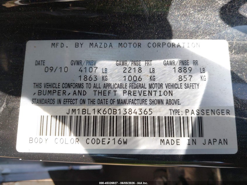 2011 Mazda 3 VIN JM1BL1K60B1384365 IAAI salvage auction — NORMAL WEAR, Clear - Dealer Only (California), sold $525 on 2026-07-20 (photo 9)
