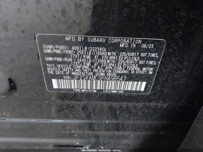 2023 Subaru Forester VIN JF2SKAMC9PH498547 IAAI salvage auction — RIGHT FRONT, Salvage Title, sold $5,400 on 2026-07-23 (photo 9)