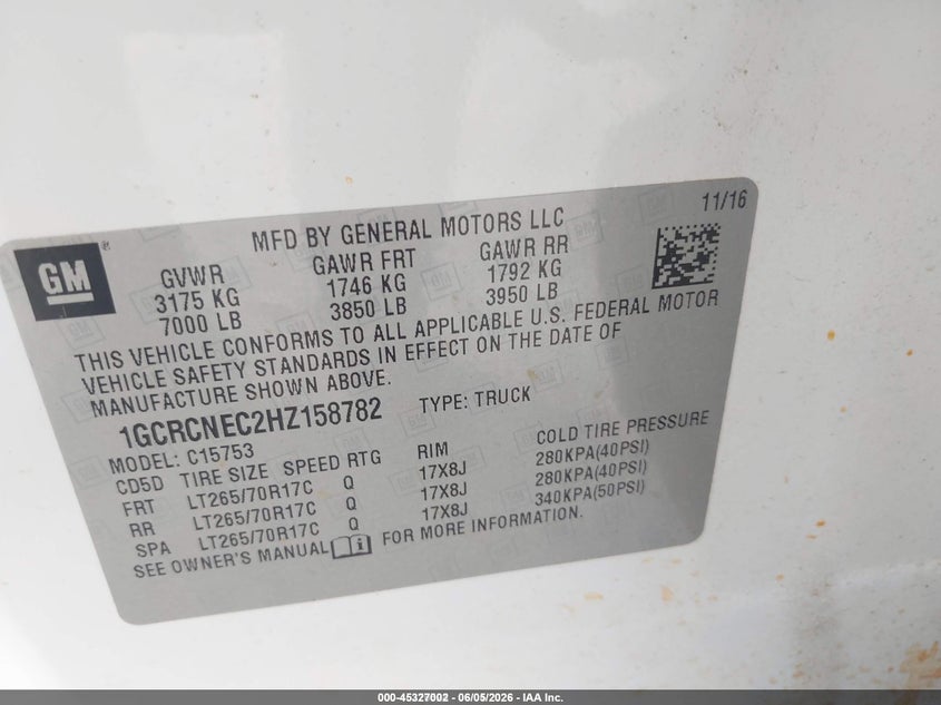2017 Chevrolet Silverado VIN 1GCRCNEC2HZ158782 IAAI salvage auction — REAR END, SF97 (Louisiana), sold $13,250 on 2026-07-09 (photo 9)