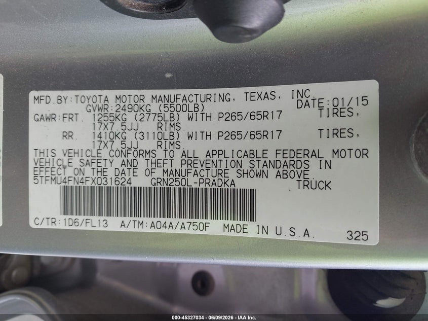 2015 Toyota Tacoma VIN 5TFMU4FN4FX031624 IAAI salvage auction — RIGHT FRONT, Salvage (North Carolina), sold $10,300 on 2026-07-20 (photo 9)