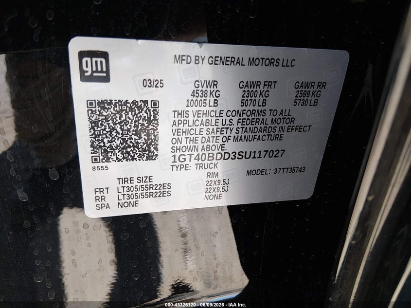 2025 Gmc VIN 1GT40BDD3SU117027 IAAI salvage auction — FRONT END, Salvage Title, sold $36,350 on 2026-08-17 (photo 8)
