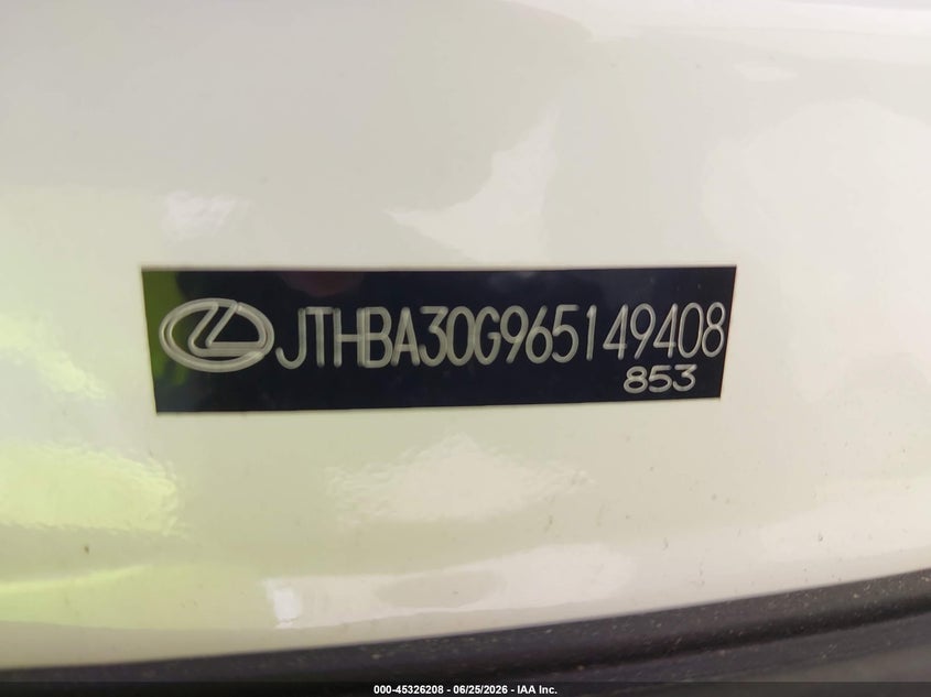 2006 Lexus Es 330 VIN JTHBA30G965149408 IAAI salvage auction — REAR END, Salvage (Maine), sold $850 on 2026-07-27 (photo 9)