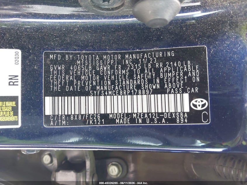 2024 Toyota Corolla VIN 5YFS4MCE8RP178897 IAAI salvage auction — REAR END, Salvage (Texas), sold $25 on 2026-07-29 (photo 9)