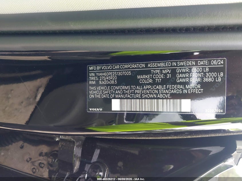 2025 Volvo Xc90 VIN YV4H60PE2S1307005 IAAI salvage auction — RIGHT SIDE, Salvage Title, sold $25 on 2026-07-27 (photo 9)