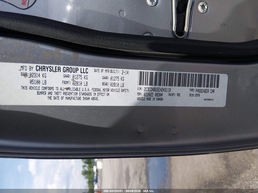 2014 Dodge Charger VIN 2C3CDXBG5EH243119 IAAI salvage auction — REAR END, Salvage (South Carolina), sold $500 on 2026-07-18 (photo 9)