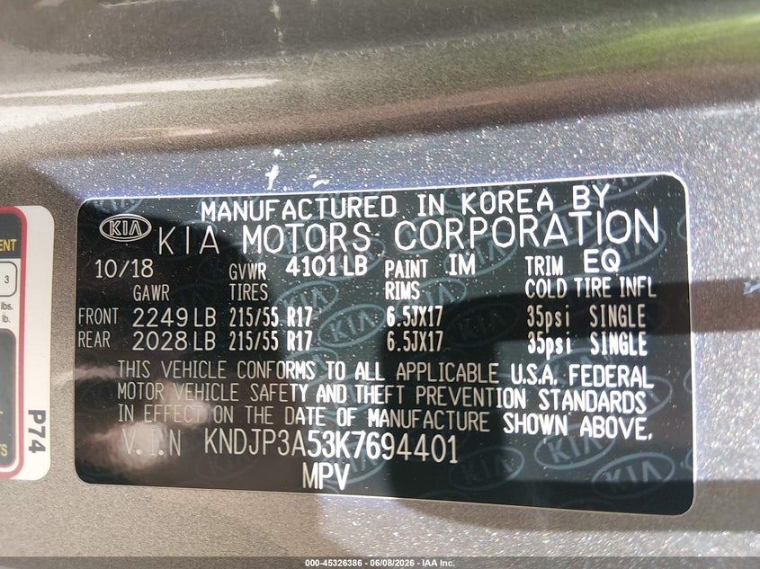2019 Kia Soul VIN KNDJP3A53K7694401 IAAI salvage auction — FRONT END, Salvage Title, sold $2,200 on 2026-07-14 (photo 9)