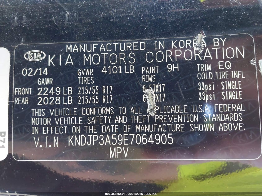 2014 Kia Soul VIN KNDJP3A59E7064905 IAAI salvage auction — NORMAL WEAR, Original (Maine), sold $700 on 2026-07-20 (photo 9)