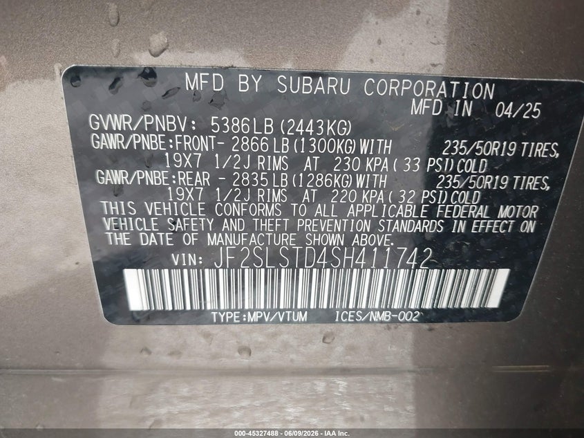 2025 Subaru Forester VIN JF2SLSTD4SH411742 IAAI salvage auction — REAR END, Scrap (Michigan), sold $2,900 on 2026-07-25 (photo 9)