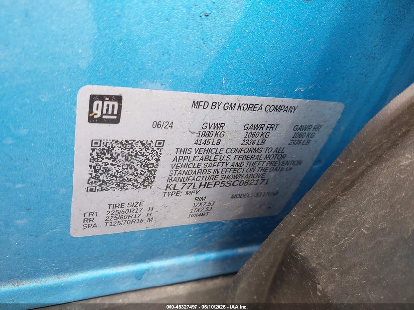 2025 Chevrolet Trax VIN KL77LHEP5SC082171 IAAI salvage auction — FRONT & REAR, Salvage (Virginia), sold $5,600 on 2026-07-10 (photo 9)
