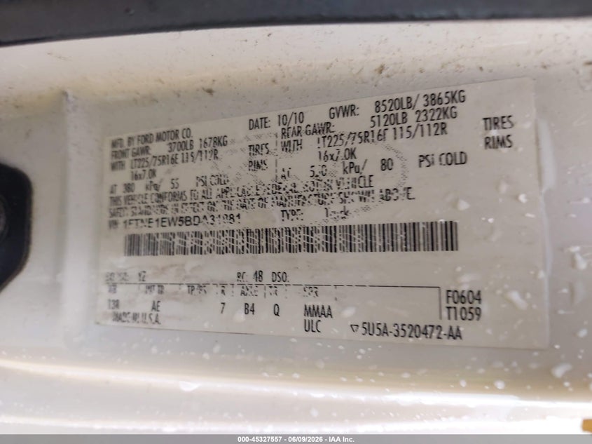 2011 Ford E 150 VIN 1FTNE1EW5BDA31881 IAAI salvage auction — RIGHT REAR, Repossession Paperwork (Georgia), sold $950 on 2026-07-09 (photo 9)