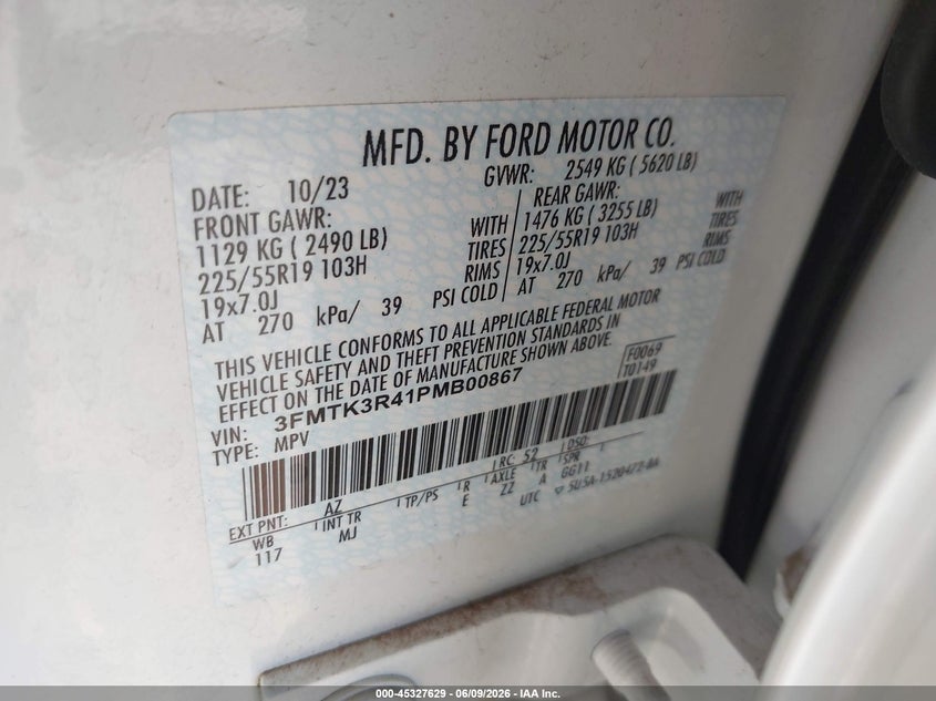 2023 Ford Mustang mach-e VIN 3FMTK3R41PMB00867 IAAI salvage auction — RIGHT SIDE, Salvage Title, sold $10,875 on 2026-08-19 (photo 9)