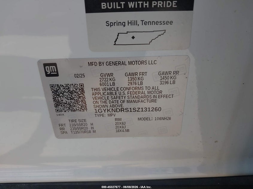 2025 Cadillac Xt5 VIN 1GYKNDRS1SZ131260 IAAI salvage auction — HAIL, Salvage Title, sold $16,750 on 2026-07-21 (photo 9)
