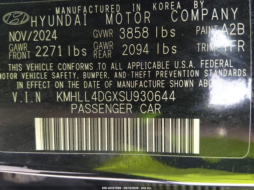 2025 Hyundai Elantra VIN KMHLL4DGXSU930644 IAAI salvage auction — FRONT END, Salvage Title, sold $5,300 on 2026-07-29 (photo 9)