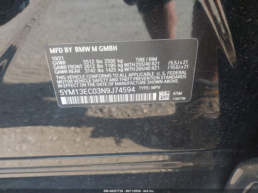 2022 BMW X3 m VIN 5YM13EC03N9J74594 IAAI salvage auction — ROLLOVER, Salvage Title, sold $6,400 on 2026-07-28 (photo 9)
