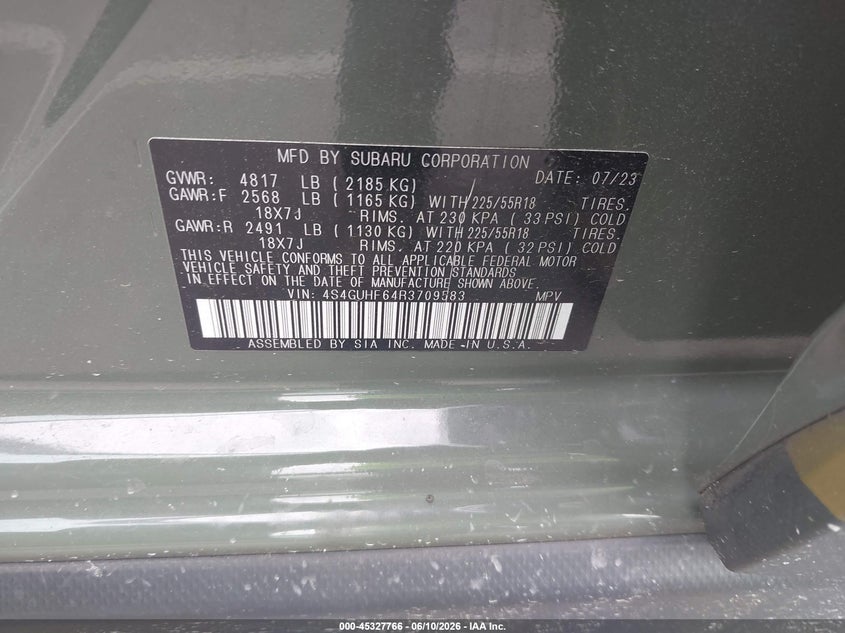 2024 Subaru Xv VIN 4S4GUHF64R3709583 IAAI salvage auction — LEFT FRONT, Wait Title, sold $7,950 on 2026-08-26 (photo 9)
