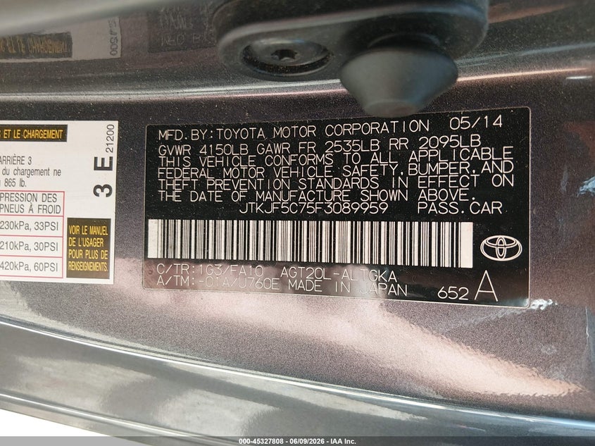 2015 Scion Tc VIN JTKJF5C75F3089959 IAAI salvage auction — REAR END, Clear (Arkansas), sold $2,200 on 2026-09-03 (photo 9)