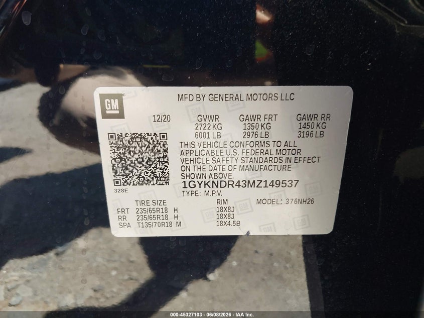 2021 Cadillac Xt5 VIN 1GYKNDR43MZ149537 IAAI salvage auction — LEFT REAR, Salvage Title, sold $8,100 on 2026-07-28 (photo 9)