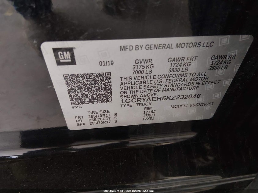 2019 Chevrolet Silverado VIN 1GCRYAEH5KZ232046 IAAI salvage auction — FRONT END, Salvage Title, sold $3,300 on 2026-07-23 (photo 9)