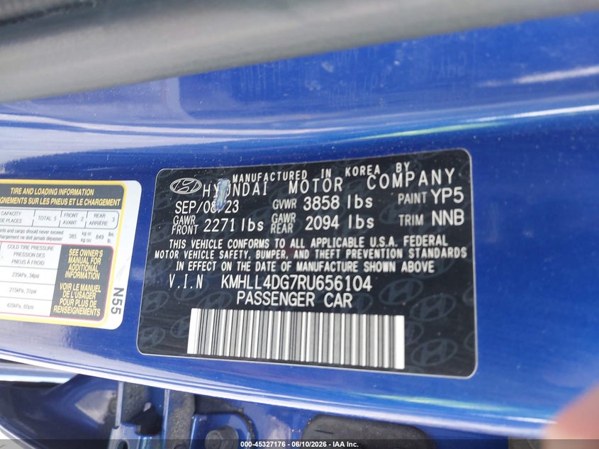 2024 Hyundai Elantra VIN KMHLL4DG7RU656104 IAAI salvage auction — FRONT END, Salvage Title, sold $3,450 on 2026-07-27 (photo 9)