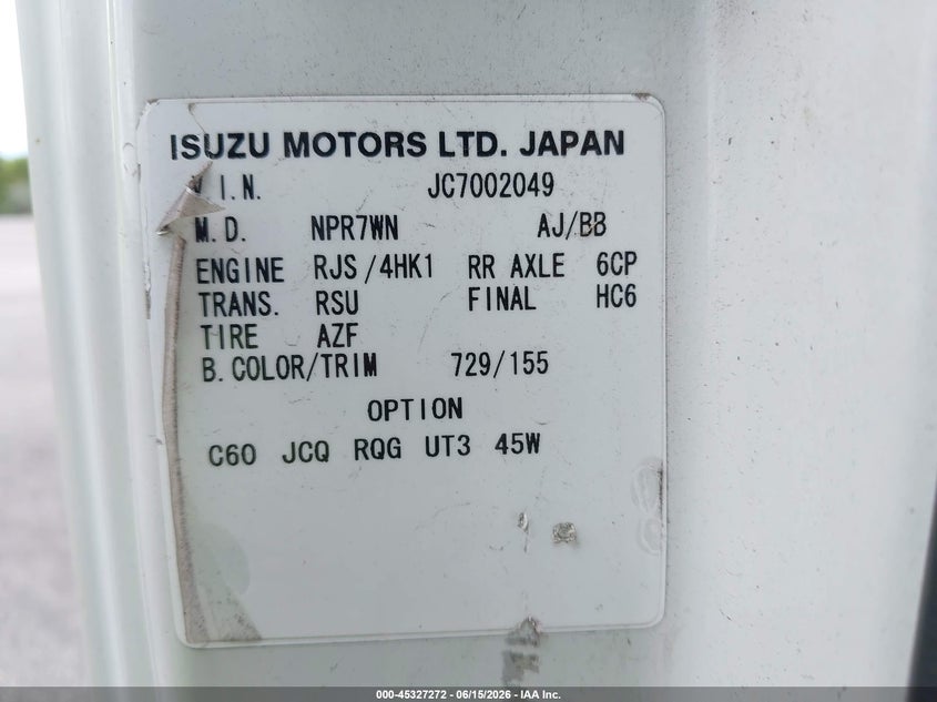 2012 Isuzu Npr VIN JALC4J16XC7002049 IAAI salvage auction — FRONT END, Certificate Of Destruction (Florida), sold $2,550 on 2026-07-15 (photo 8)