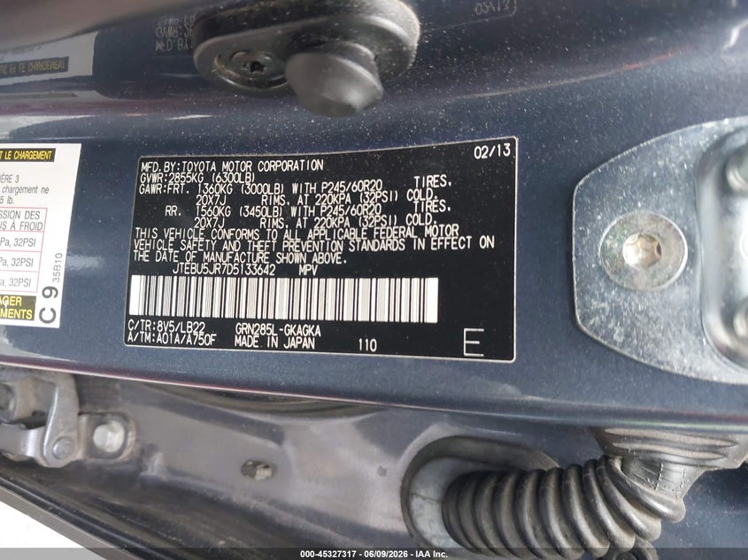 2013 Toyota 4runner VIN JTEBU5JR7D5133642 IAAI salvage auction — RIGHT SIDE, Salvage Title, sold $6,500 on 2026-07-23 (photo 9)