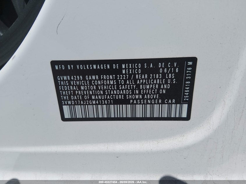 2016 Volkswagen Jetta VIN 3VWD17AJ2GM413671 IAAI salvage auction — REAR END, Salvage (Colorado), sold $1,350 on 2026-07-26 (photo 9)