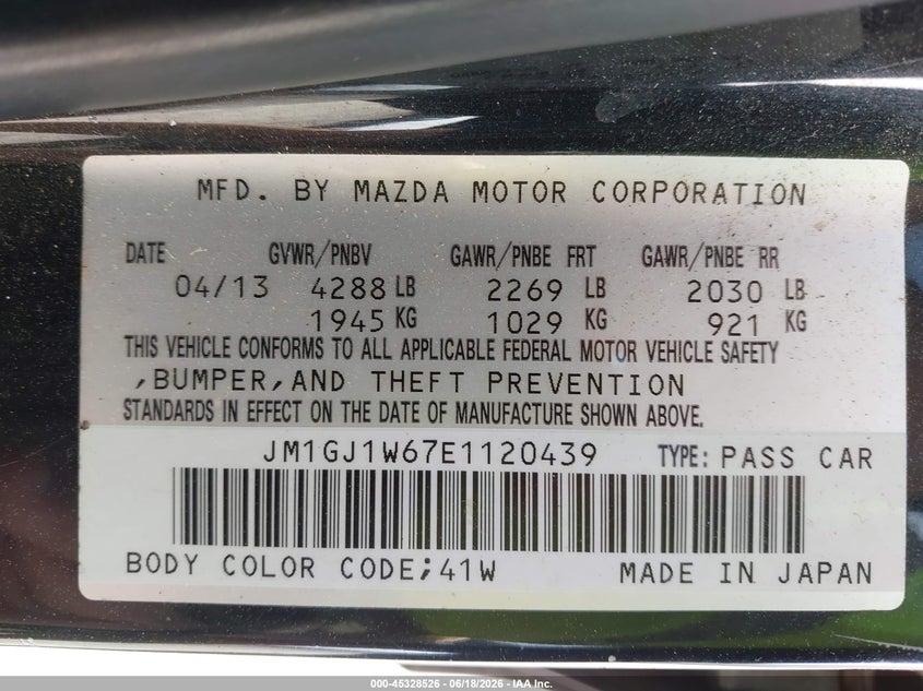2014 Mazda 6 VIN JM1GJ1W67E1120439 IAAI salvage auction — NORMAL WEAR, Clear (North Carolina), sold $1,275 on 2026-07-15 (photo 9)