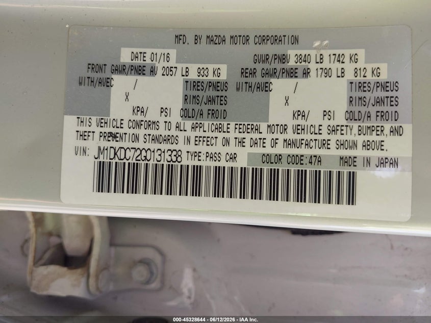 2016 Mazda Cx-3 VIN JM1DKDC72G0131338 IAAI salvage auction — ALL OVER, Salvage (Texas), sold $875 on 2026-07-11 (photo 9)