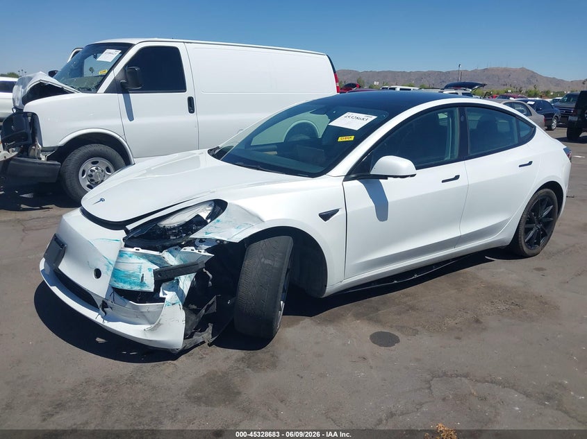 2023 Tesla Model 3 VIN 5YJ3E1EA5PF448302 IAAI salvage auction — LEFT FRONT, Salvage Title, sold $7,075 on 2026-07-14 (photo 2)