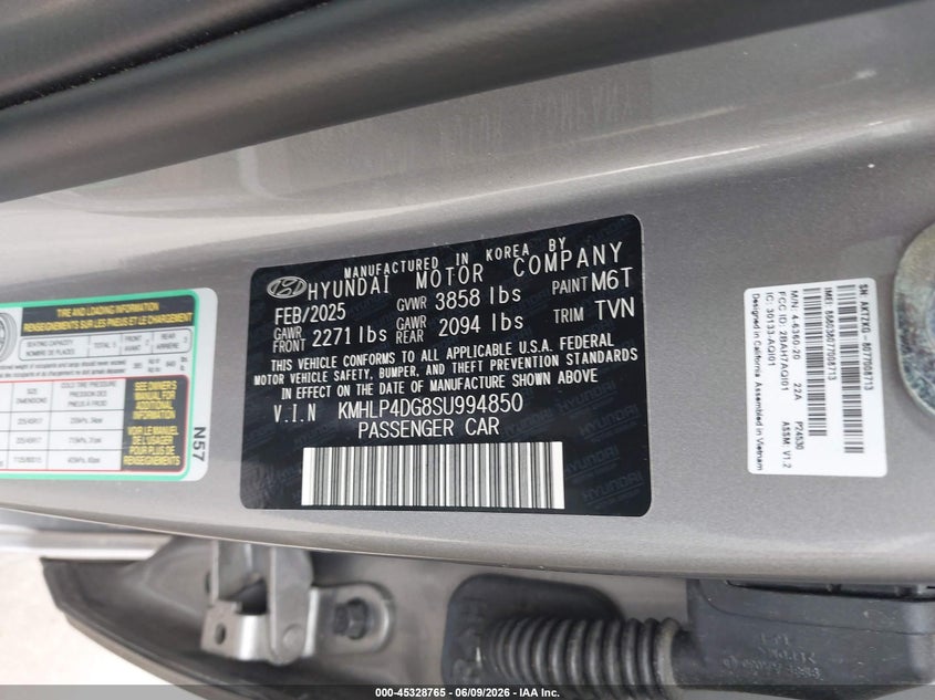 2025 Hyundai Elantra VIN KMHLP4DG8SU994850 IAAI salvage auction — FRONT & REAR, Salvage (Texas), sold $2,850 on 2026-07-28 (photo 9)