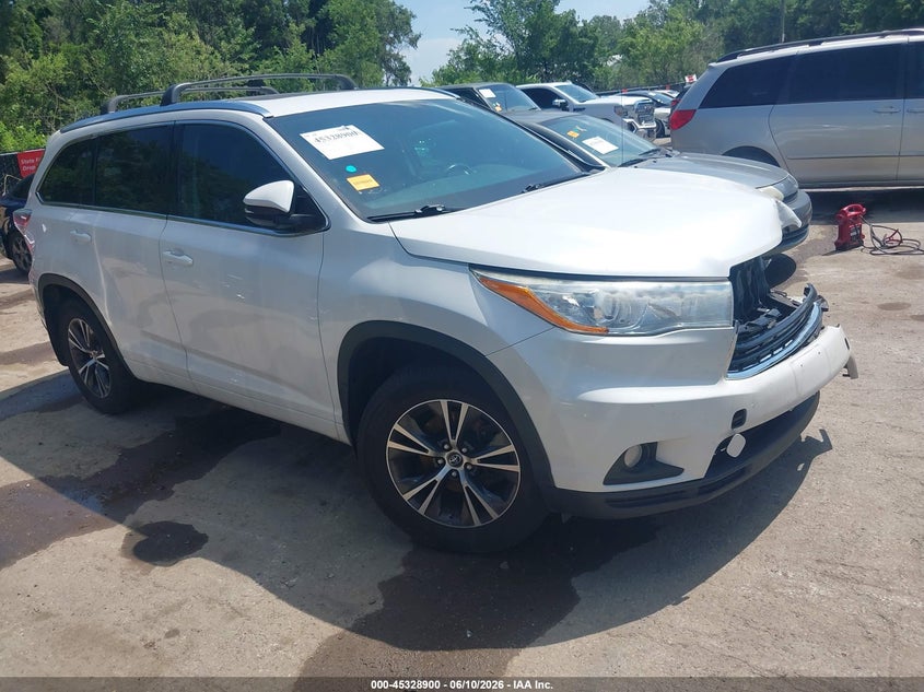 2016 Toyota Highlander VIN 5TDJKRFHXGS344183 IAAI salvage auction — LEFT FRONT, Salvage (Kansas), sold $7,225 on 2026-07-15 (photo 1)