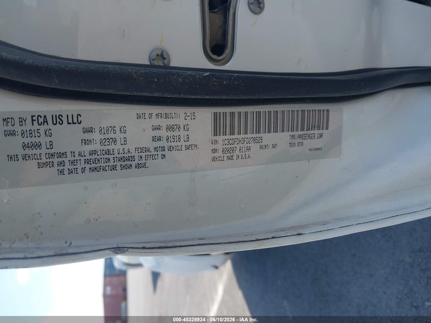 2015 Dodge Dart VIN 1C3CDFDH3FD278529 IAAI salvage auction — LEFT FRONT, Salvage Title, sold $350 on 2026-07-28 (photo 9)