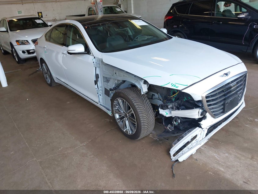 2019 Genesis G80 VIN KMTFN4JE4KU327740 IAAI salvage auction — FRONT END, Salvage Title, sold $4,450 on 2026-07-22 (photo 1)