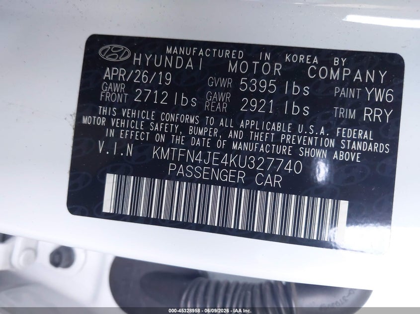 2019 Genesis G80 VIN KMTFN4JE4KU327740 IAAI salvage auction — FRONT END, Salvage Title, sold $4,450 on 2026-07-22 (photo 9)