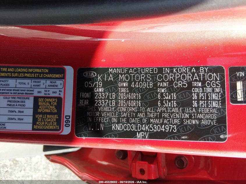 2019 Kia Niro VIN KNDCD3LD4K5304973 IAAI salvage auction — LEFT FRONT, Salvage (Nevada), sold $6,100 on 2026-07-25 (photo 9)