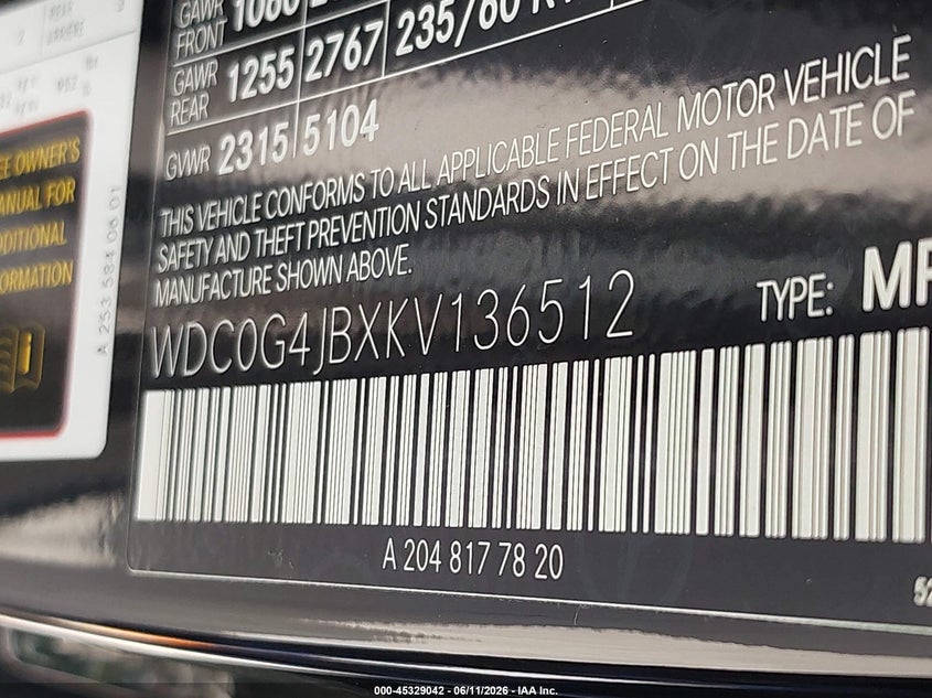 2019 Mercedes-benz Glc VIN WDC0G4JBXKV136512 IAAI salvage auction — SIDE, Original (Texas), sold $7,100 on 2026-07-09 (photo 9)