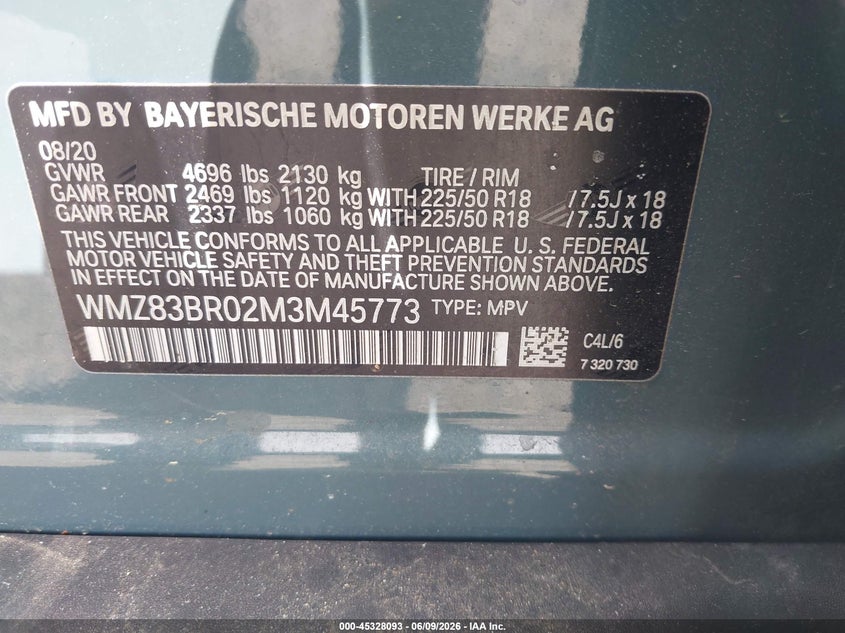 2021 Mini Countryman VIN WMZ83BR02M3M45773 IAAI salvage auction — FRONT END, Salvage - Greater Than 75% (Maryland), sold $6,100 on 2026-08-06 (photo 9)
