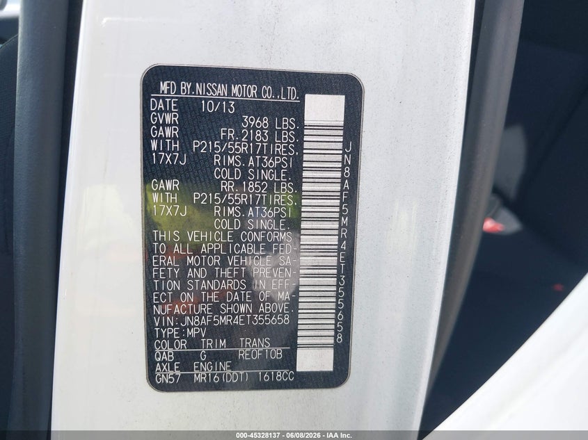 2014 Nissan Juke VIN JN8AF5MR4ET355658 IAAI salvage auction — SIDE, Salvage Title, sold $1,100 on 2026-07-22 (photo 9)