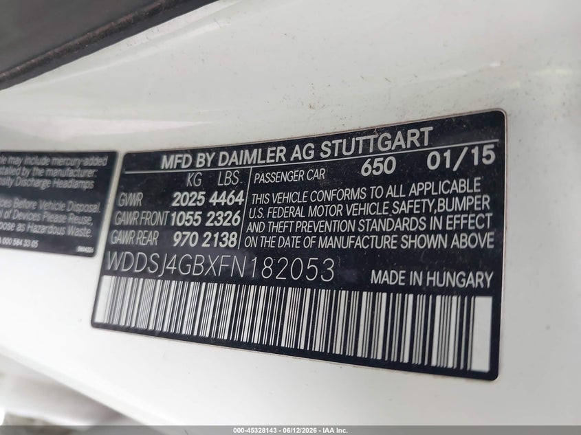2015 Mercedes-benz Cla-klasse VIN WDDSJ4GBXFN182053 IAAI salvage auction — LEFT FRONT, Salvage Title, sold $2,025 on 2026-08-11 (photo 9)