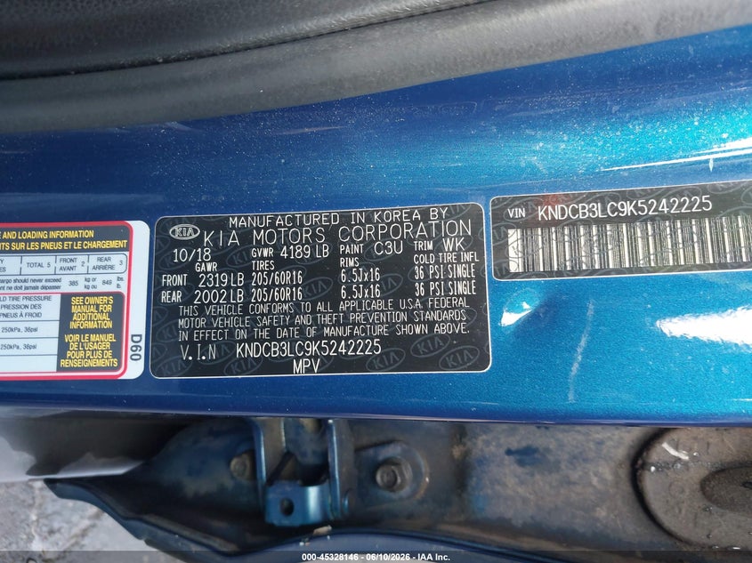 2019 Kia Niro VIN KNDCB3LC9K5242225 IAAI salvage auction — FRONT END, Salvage Title, sold $675 on 2026-07-30 (photo 9)