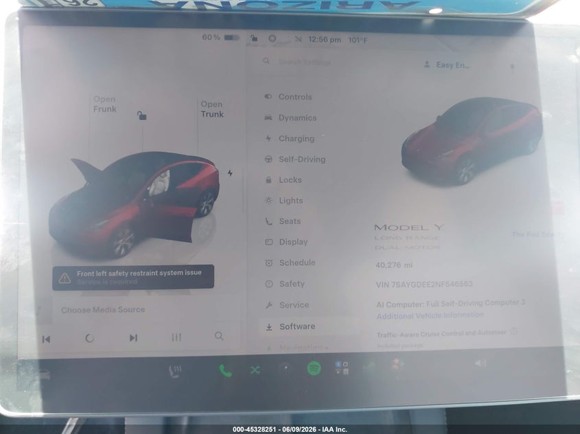 2022 Tesla Model y VIN 7SAYGDEE2NF546563 IAAI salvage auction — LEFT REAR, Salvage Title, sold $9,275 on 2026-08-01 (photo 7)