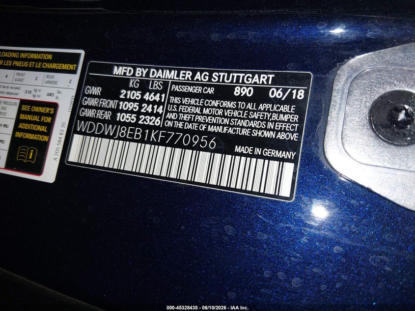 2019 Mercedes-benz C-klasse VIN WDDWJ8EB1KF770956 IAAI salvage auction — FRONT END, Salvage Title, sold $6,650 on 2026-08-11 (photo 9)
