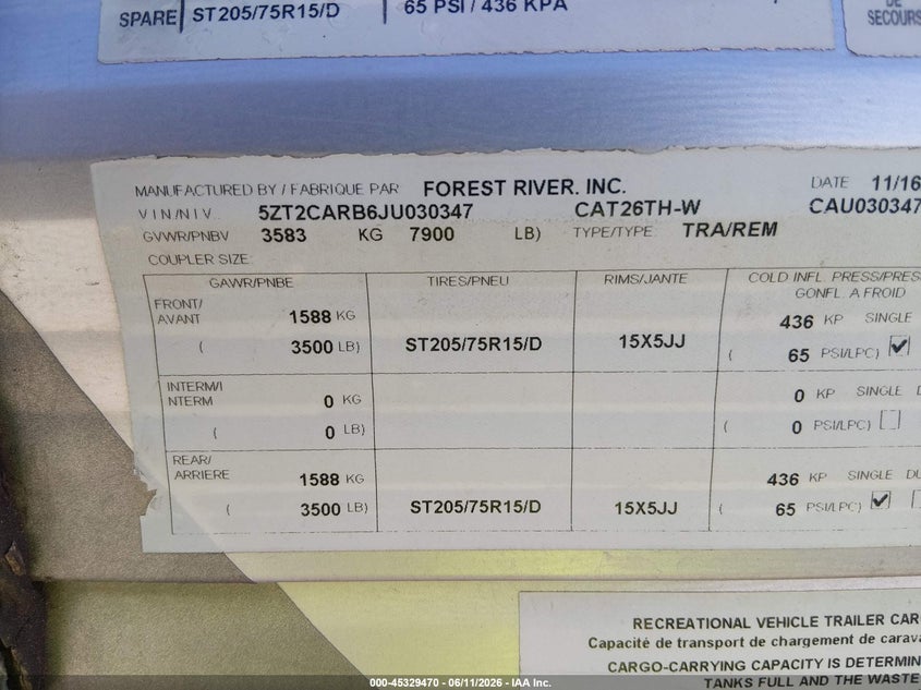 2018 VIN 5ZT2CARB6JU030347 IAAI salvage auction — Front End, Salvage, sold $3,300 on 2026-09-25 (photo 9)