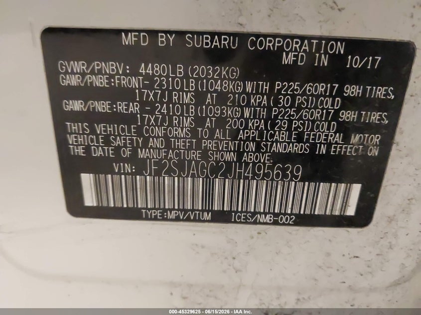 2018 Subaru Forester VIN JF2SJAGC2JH495639 IAAI salvage auction — REAR END, Salvage (Minnesota), sold $2,650 on 2026-07-29 (photo 9)