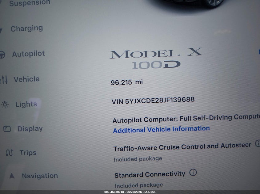 2018 Tesla Model x VIN 5YJXCDE28JF139688 IAAI salvage auction — RIGHT SIDE, Clear (Montana), sold $10,825 on 2026-07-30 (photo 7)