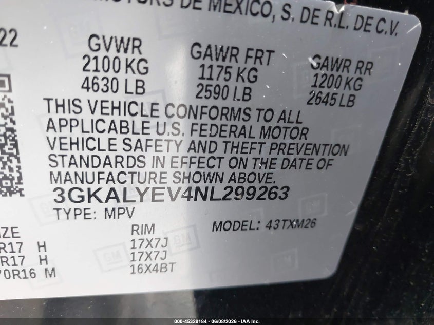 2022 Gmc Terrain VIN 3GKALYEV4NL299263 IAAI salvage auction — FRONT END, Salvage Title, sold $5,300 on 2026-07-23 (photo 9)