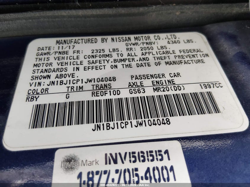 2018 Nissan Rogue VIN JN1BJ1CP1JW104048 IAAI salvage auction — LEFT REAR, Salvage Title, sold $1,850 on 2026-07-23 (photo 9)