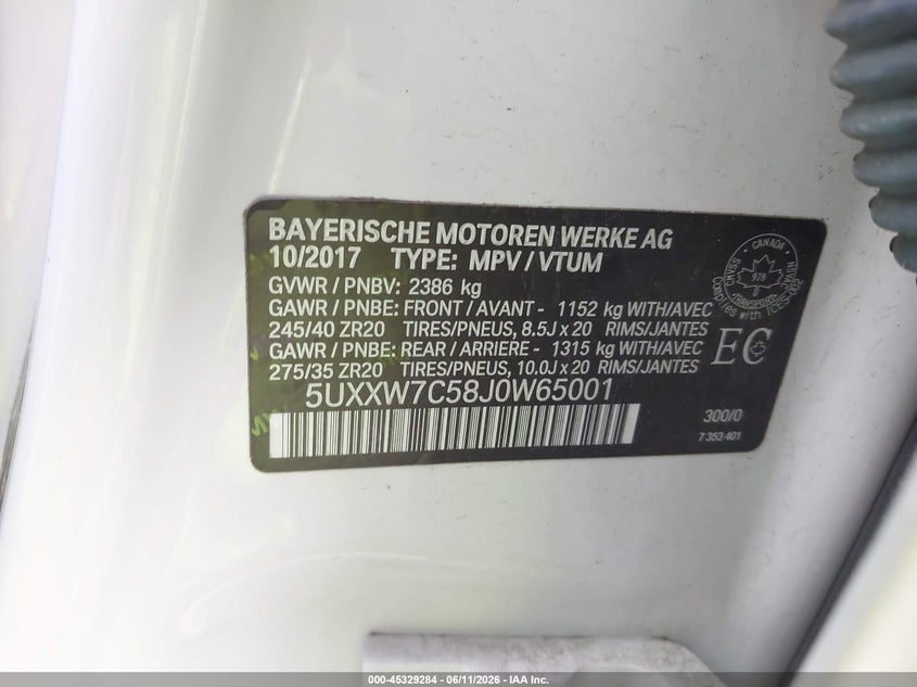 2018 BMW X4 VIN 5UXXW7C58J0W65001 IAAI salvage auction — RIGHT FRONT, Salvage (Illinois), sold $5,200 on 2026-07-24 (photo 9)