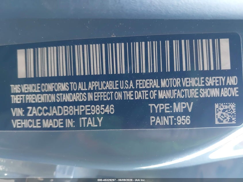 2017 Jeep Renegade VIN ZACCJADB8HPE98546 IAAI salvage auction — SIDE, Salvage Title, sold $1,600 on 2026-07-12 (photo 9)